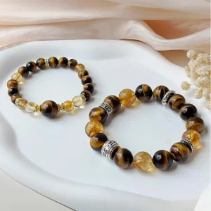 high quality golden king couple's bracelet with yellow tiger's eye and yellow pagoda crystal, a popular anniversary gift, worn by jackson wang.